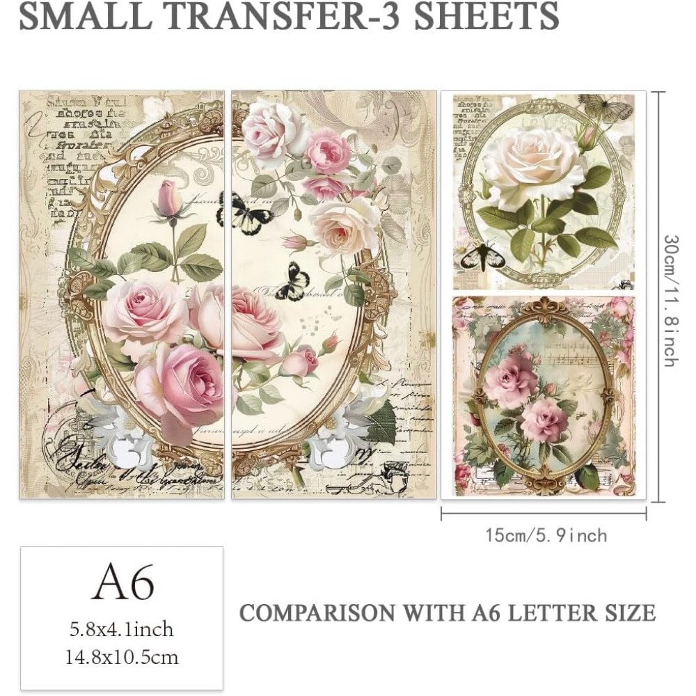 3pcs/Set Rose Rub on Transfers - مراجعة Vintage Home Textiles وسعره