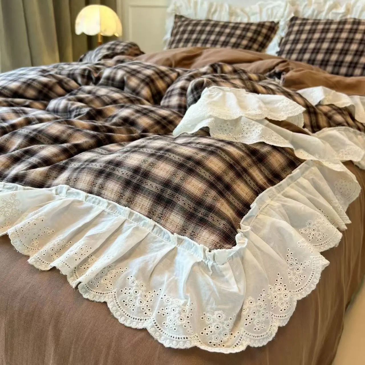 Korean-Style Red Plaid Washed  - مراجعة Vintage Home Textiles وسعره