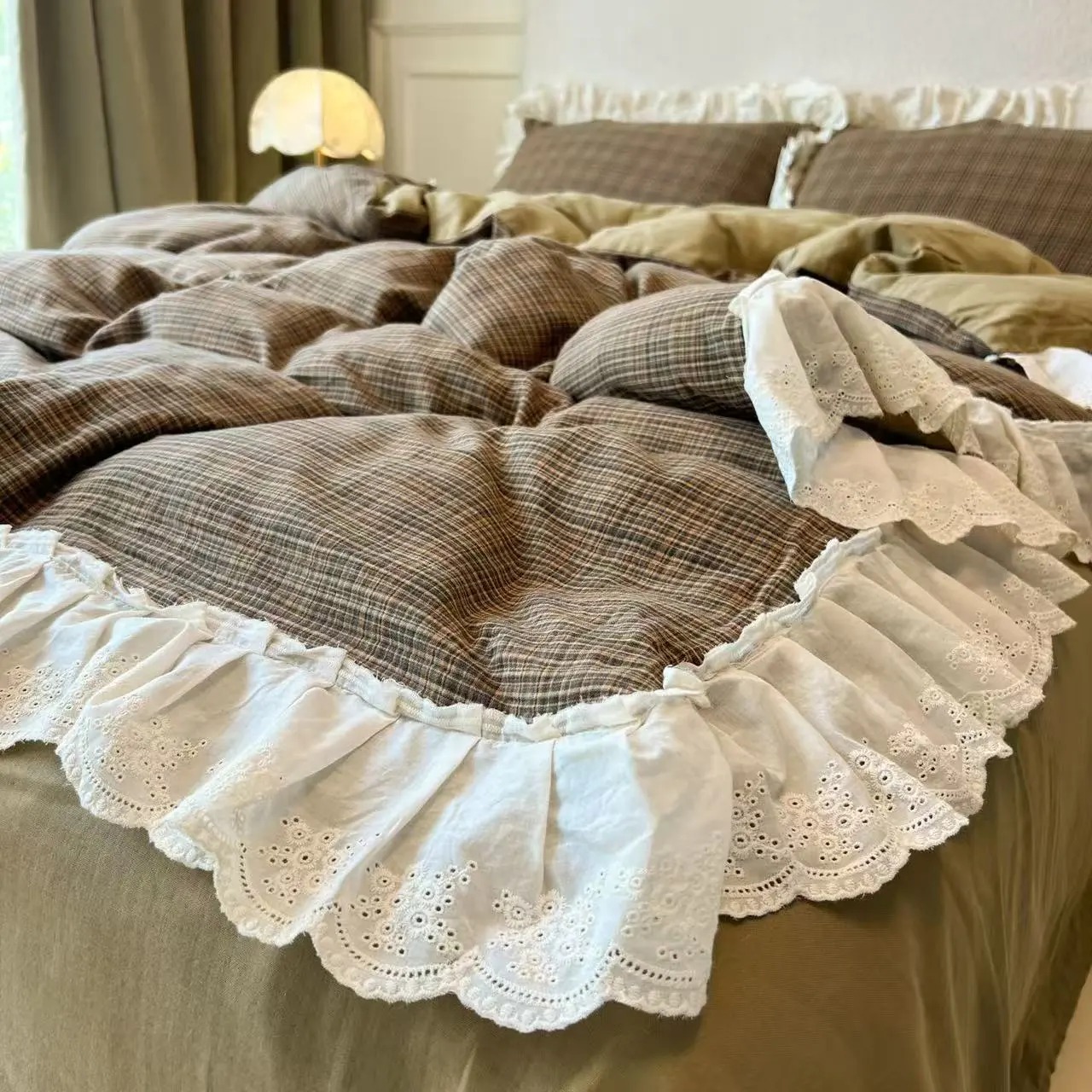 Korean-Style Red Plaid Washed  - مراجعة Vintage Home Textiles وسعره